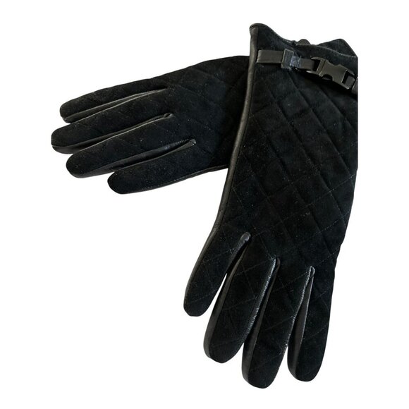 IL PASSO 100% Sheep Leather Black Quilted Gloves W/ Buckle Wool Blend Lining - Picture 4 of 9